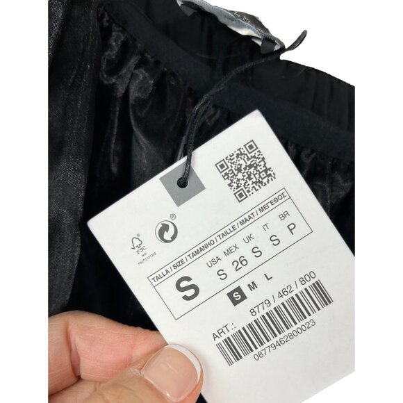 ZARA ORGANZA SATIN EFFECT DRESS One Shoulder black sz S - Picture 7 of 13